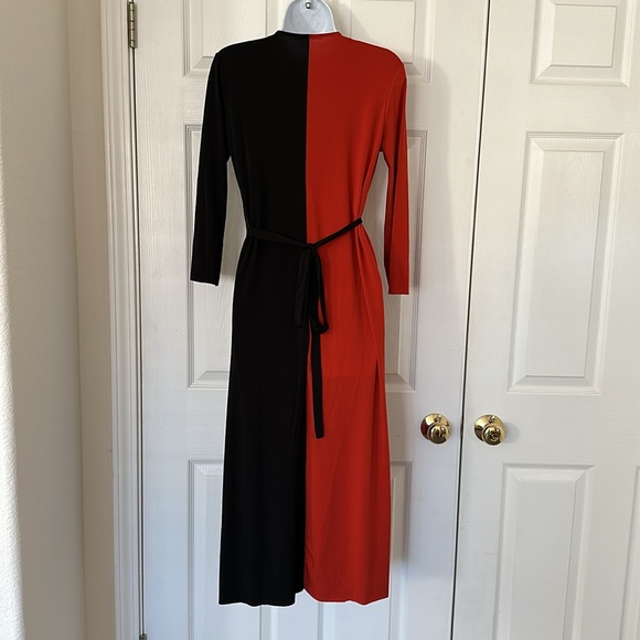 🧡🖤 ZARA Colorblock Orange Black WRAP DRESS 👗 M - Picture 2 of 5